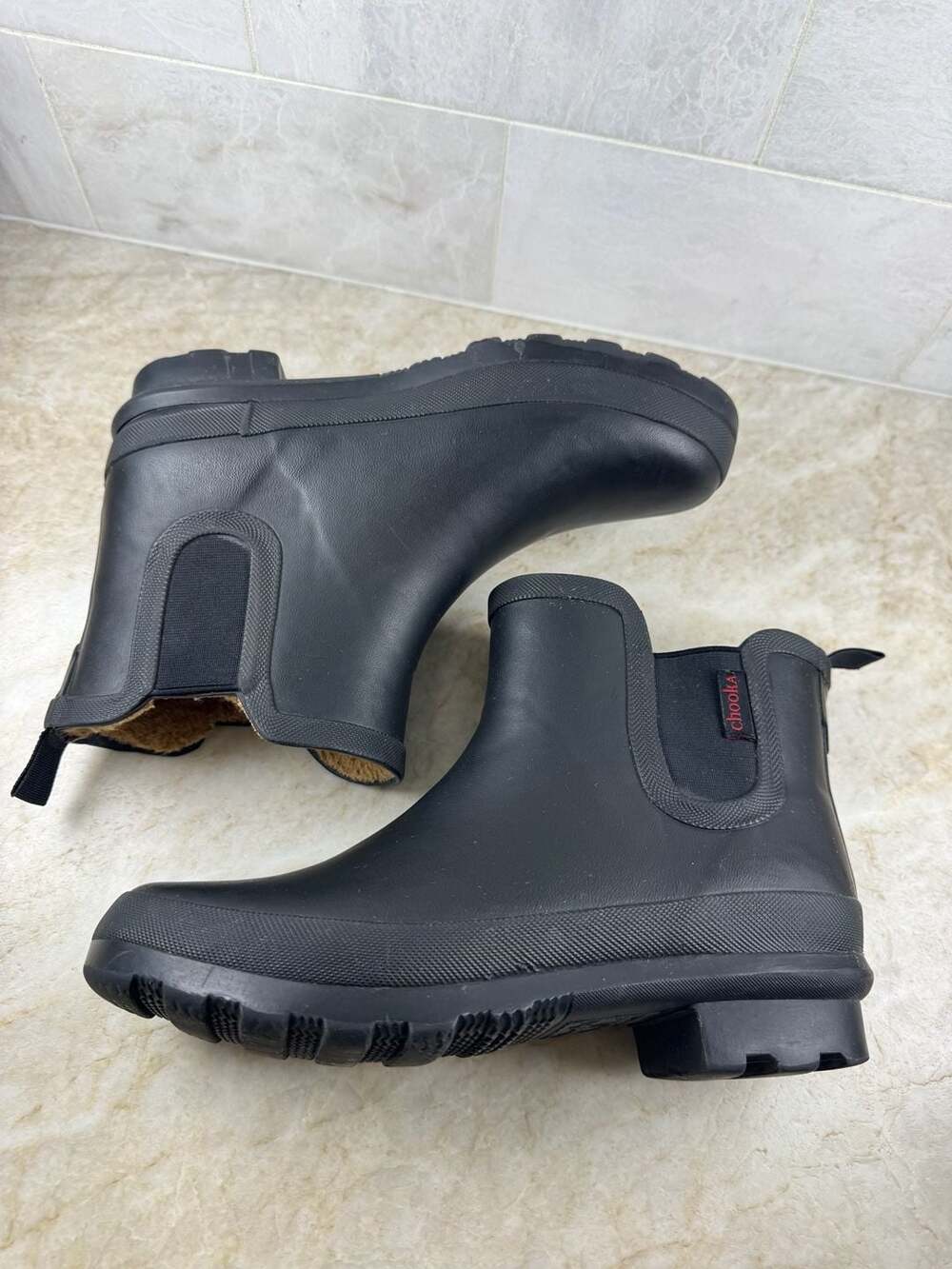 Chooka Plush Chelsea Rain Boots Black Waterproof Ankle Boots Women’s 7 - Picture 13 of 16